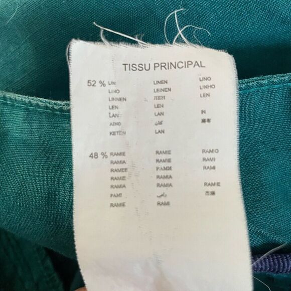 Promod Linen Wide Leg Casual Pants 12 Leisure Loose Trousers Teal Blue France - Picture 8 of 8